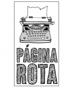 Lotipo de Página Rota con el nombre de la web bajo una máquina de escribir antigua con un folio resquebrajado.